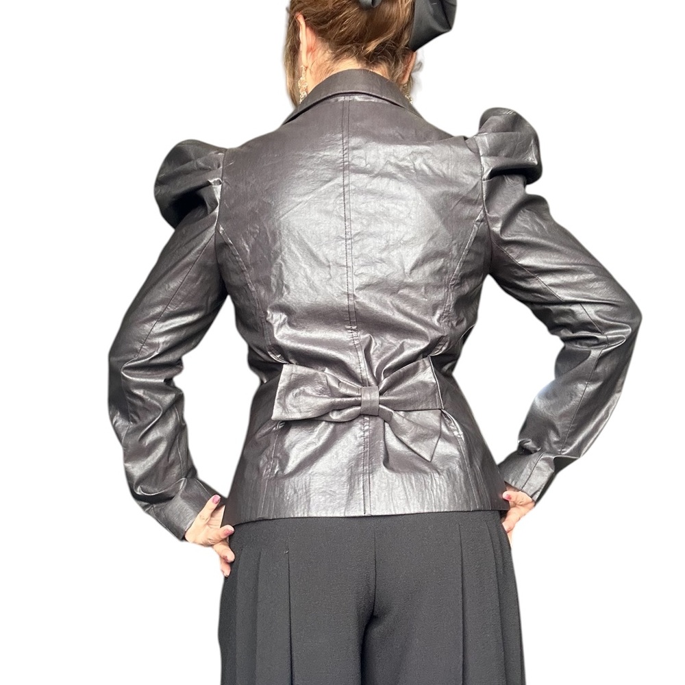 Only - Black Faux Leather Blazer Puff Shoulder Structured Small - Picture 8 of 10